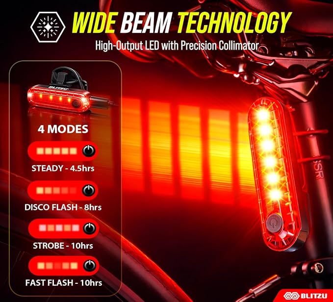 BLITZU USB-C Rechargeable Bike Tail Light 2 Pack, Bright Bicycle Rear Cycling - Image 3
