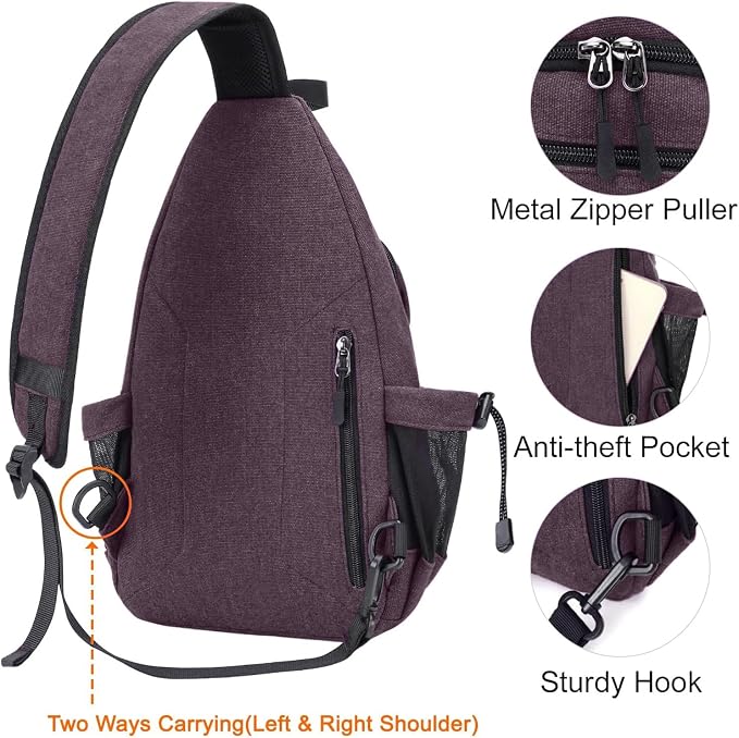 MOSISO Sling Backpack, Canvas Crossbody Hiking Daypack Bag - Image 5