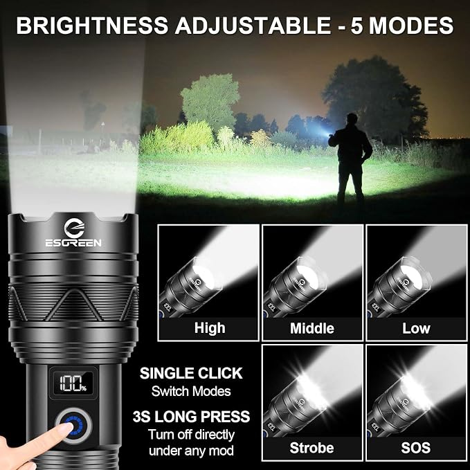 Rechargeable Flashlights 100000 High Lumens, Long Range 5000ft, Super Bright - Image 5