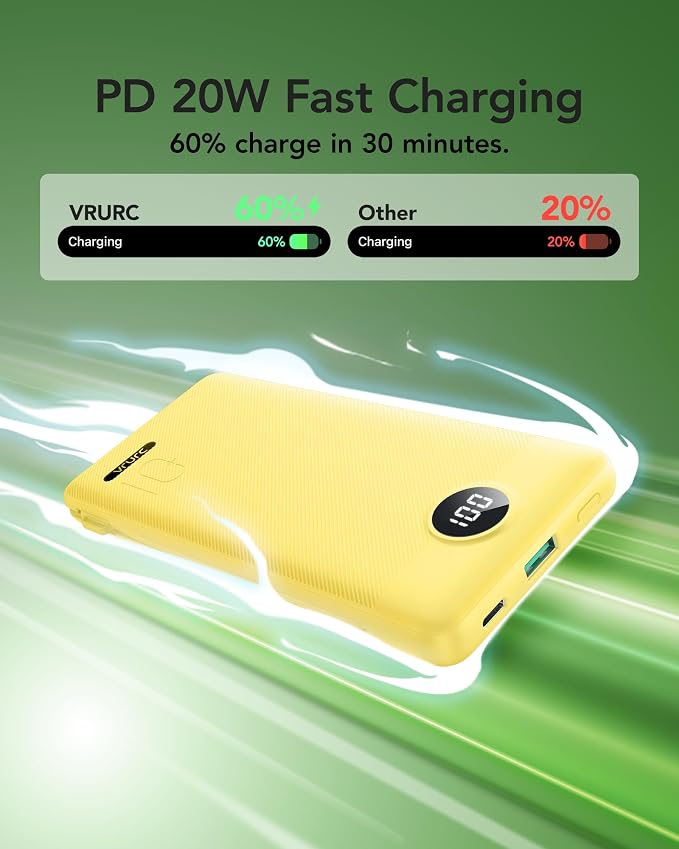 VRURC Portable Charger Power Bank - 10000mAh Fast Charging 22.5W PD 20W Slim - Image 3
