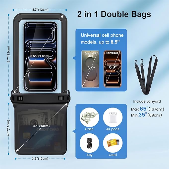 Rynapac IPX8 Waterproof Phone Pouch 2 Pack, Double Space Waterproof Phone Case - Image 6