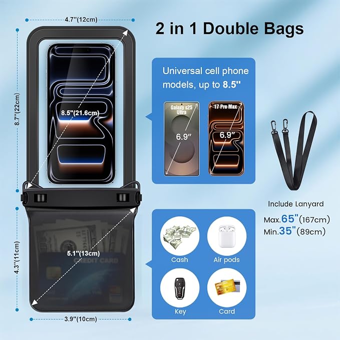 Rynapac IPX8 Waterproof Phone Pouch 2 Pack, Double Space Waterproof Phone Case - Image 6