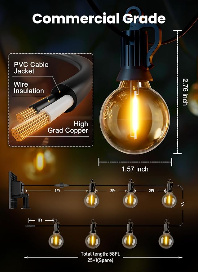 Brightown 58FT Solar String Lights Outdoor - Image 5