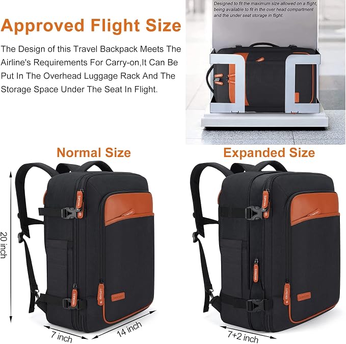 Lumesner Carry on Travel Backpacks, Extra Large 40L Flight Approved Bag - Image 3
