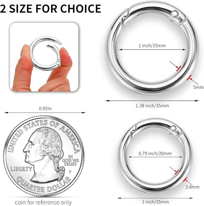 Gkeygo Key Ring Clip, 4/5 Inch Keychain Rings, 8 Pack Round Carabiner Clip - Image 4