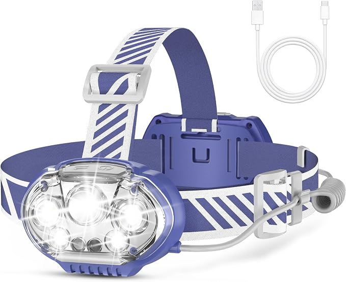 MIOISY Rechargeable Headlamp, High Lumen Bright 5 LED Head Lamp by MIOISY