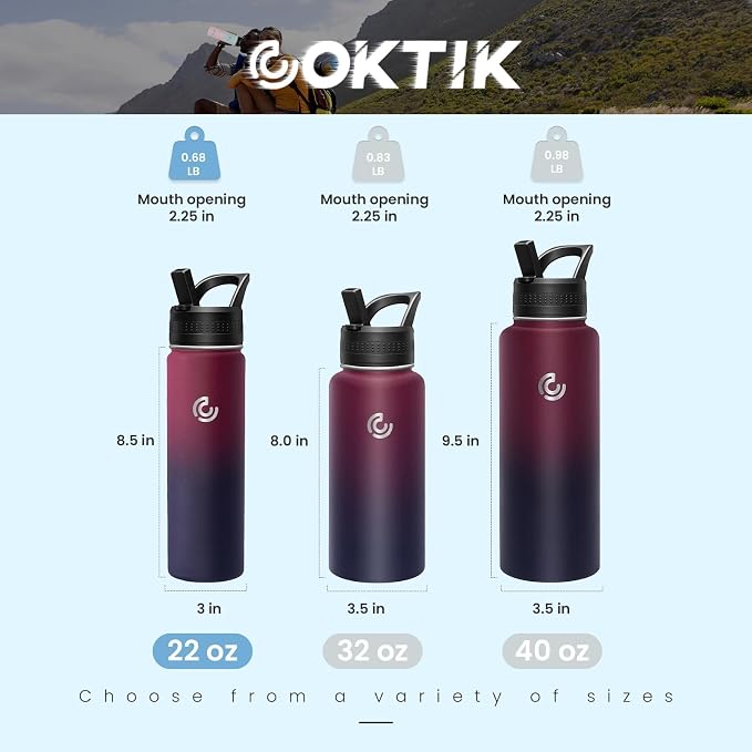 COKTIK 22oz Sports Water Bottle, Stainless Steel Water Bottle - Image 2