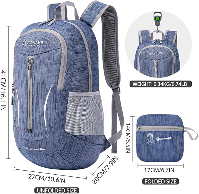 ZOMAKE 25L Ultra Lightweight Packable Backpack, Foldable Hiking Backpacks Water - Image 2