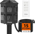 Outdoor Power Strip with 15 FT Extension Cord, 100FT Remote Control, Dusk to by TiFFCOFiO