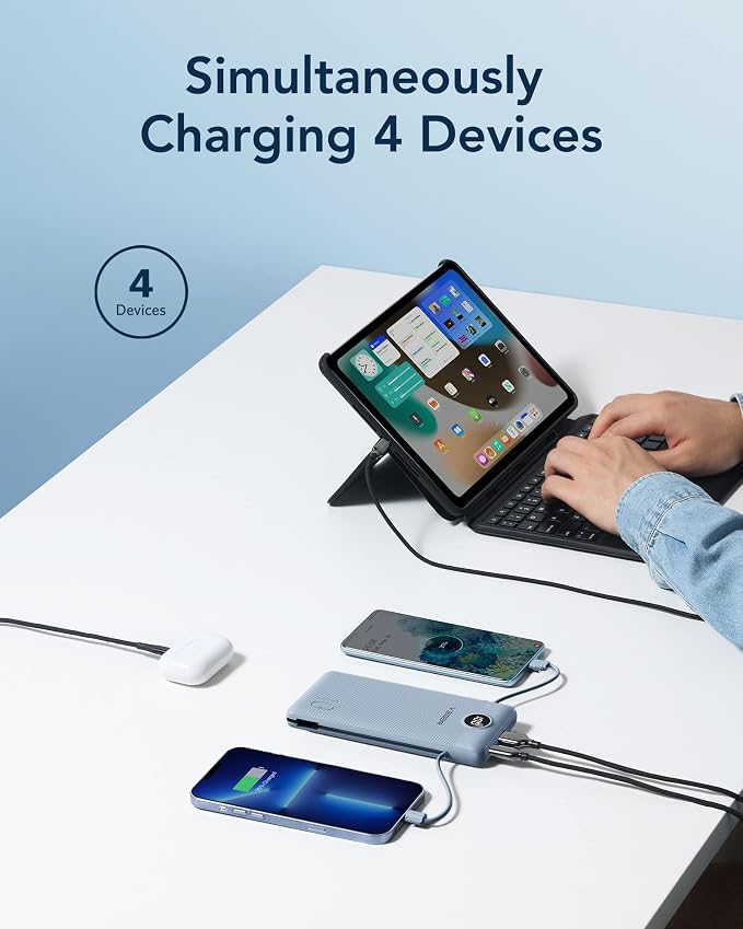 VEGER Portable Charger with Built-in AC Plug and Cables, All in One 10000mAh - Image 4