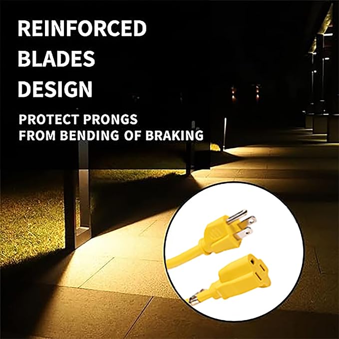 Indoor Outdoor Extension Cord Weatherproof, UL Certified, 14 Gauge 12FT Yellow - Image 4
