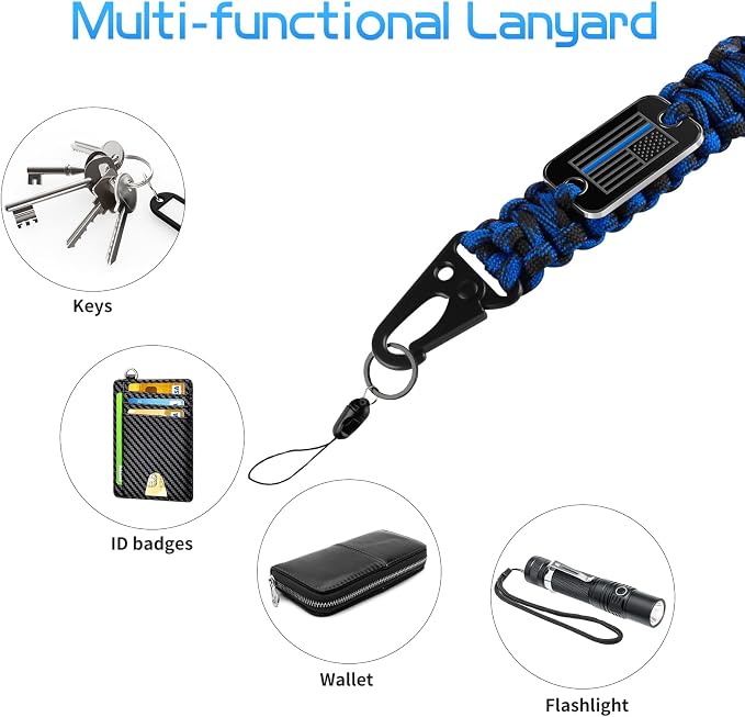 Thin Blue Line Paracord Keychain Neck Lanyard - Image 3