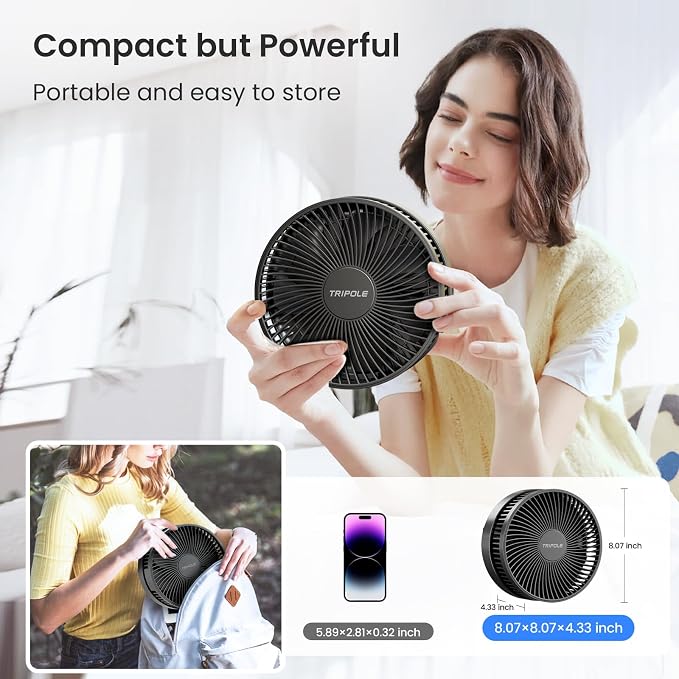 TriPole Portable Standing Fan, 8000mAh Rechargeable Oscillating Fan - Image 7