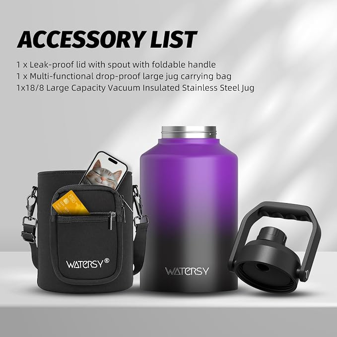 WATERSY 1 Gallon Water Bottle Insulated, BPA Free&Leak Proof, 128oz Stainless - Image 6