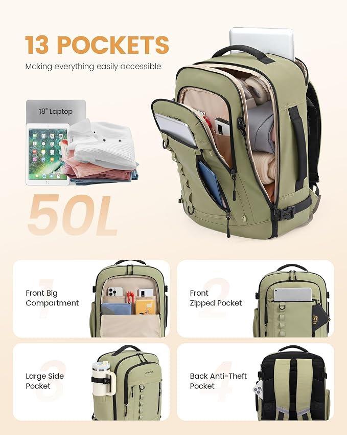 LOVEVOOK 50L Travel Backpack for Men Women, Waterproof Carry On Backpack for - Image 3