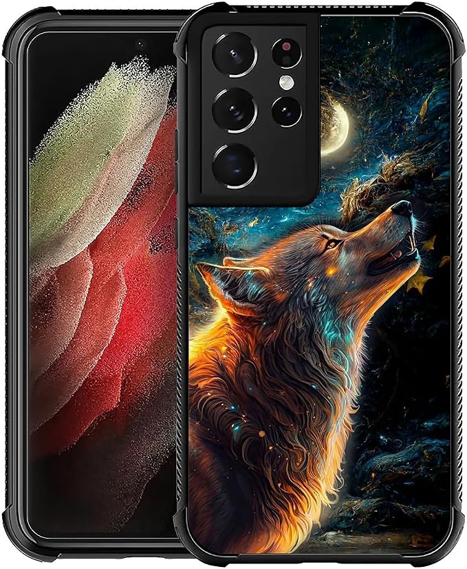 for Samsung Galaxy S21 Ultra Case, Star Cave Hungry Wolf Pattern Graphic Design by FKBRCL4U
