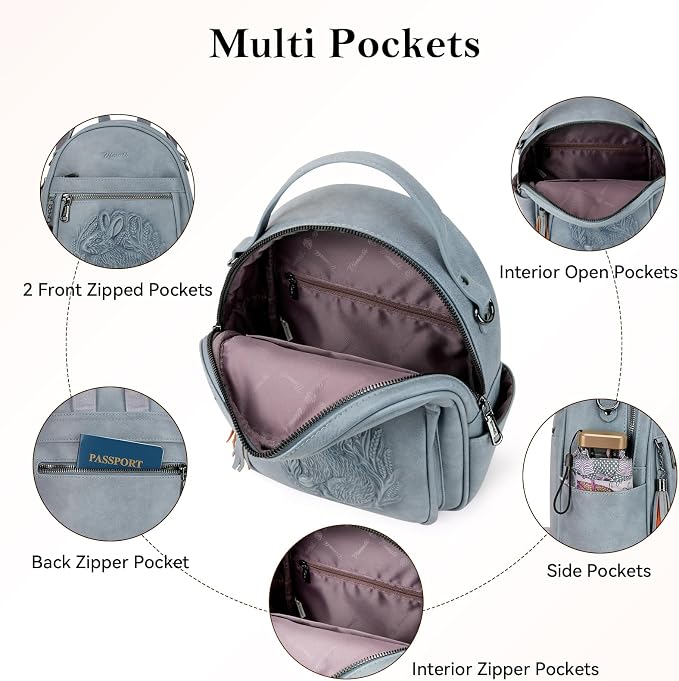 Mini Backpack Purse for Women, Embossed Leather Small Backpack Fashion Travel - Image 5