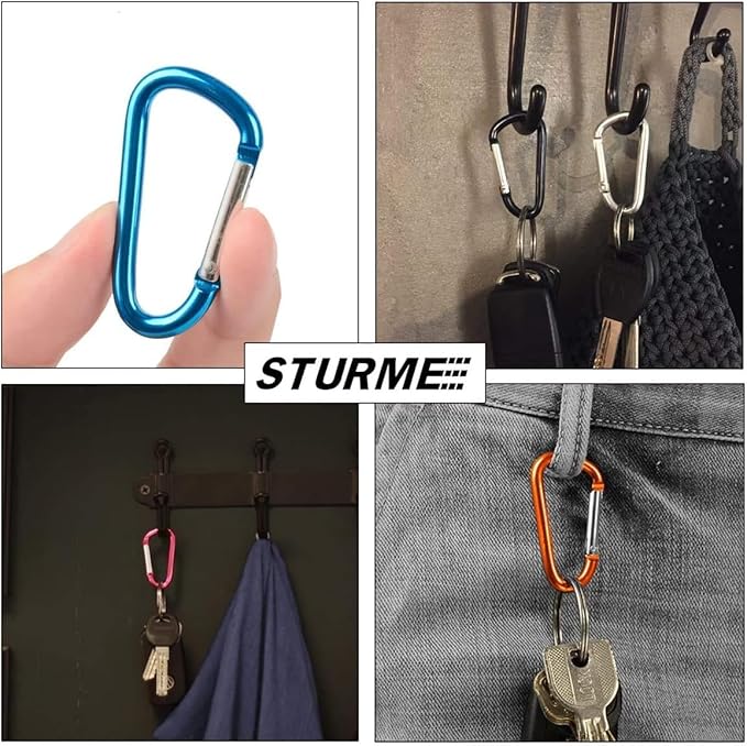 STURME 2" Aluminum D Ring Carabiners Clip D Shape Spring Loaded Gate Small - Image 6