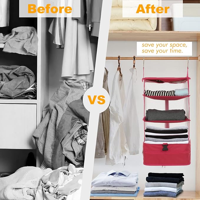 Surblue Hanging Closet Storage Bag Collapsible 3-Shelf Washable Oxford Fabric - Image 9