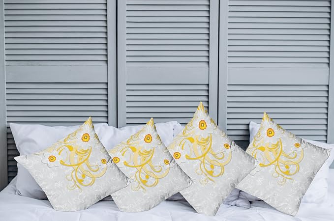 Ambesonne Daffodil Throw Pillow Cushion Case Pack of 4, Daffodils on Ornate - Image 2