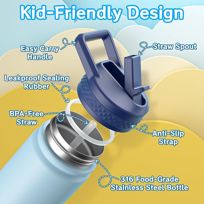 baab 18oz Kids Water Bottle, Insulated Water Bottle - Image 3