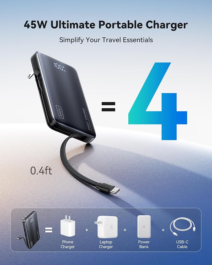 INIU 3-in-1 Portable Charger, 45W 10000mAh Fast Charging Power Bank, Built-in - Image 5