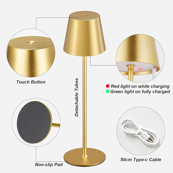 Kakanuo Cordless Table Lamp Rechargeable Gold - Image 6