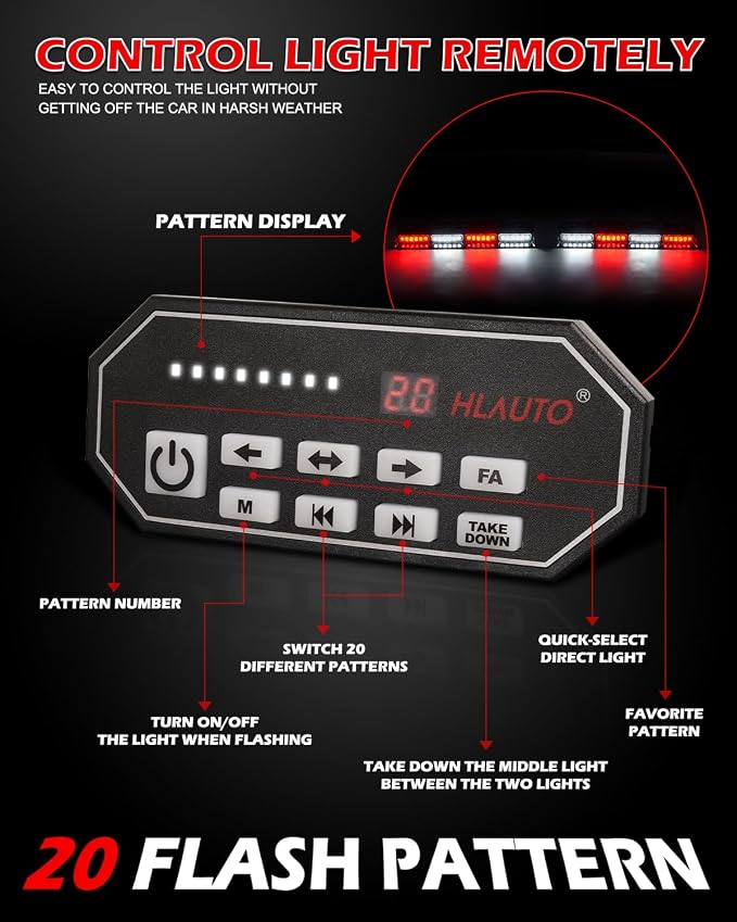 HLauto 604N Emergency Dash Strobe Lights: 2x16.8 inch Red White Security Light - Image 5