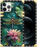 Compatible with iPhone 12 Case, Colourful Dragonfly Pink Lily Pads Luxury by Unknown