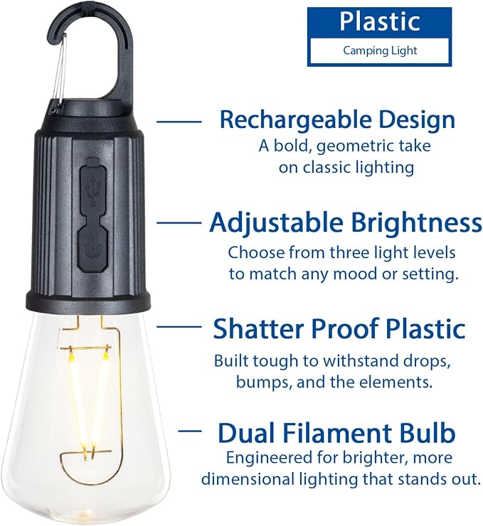 Rechargeable Camp Light, Warm White LED Conical Bulb, Battery Powered - Image 2