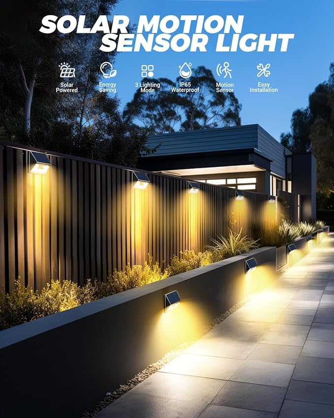 Vighep 12 Pack Solar Fence Lights, Motion Sensor Deck & Wall Lights - Image 2