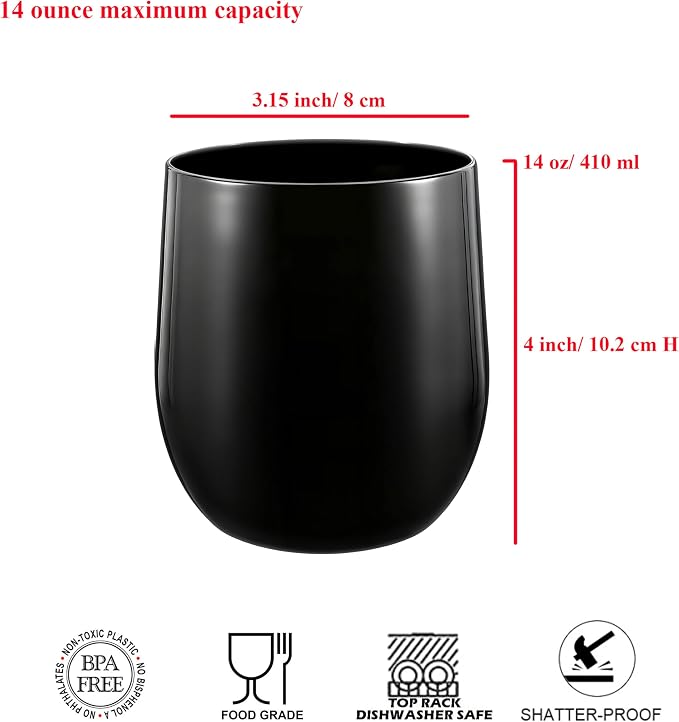14-ounce Plastic Stemless Wine Glasses, All Purpose Arcylic Glasses - Image 2