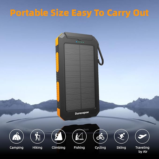 Durecopow Solar Charger Power Bank 20, Portable Charger, 4 Cables 3 Ports Fast - Image 8