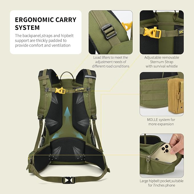 SKYSPER Hiking Backpack for Men Women, 35L Travel Backpack Waterproof Camping - Image 4