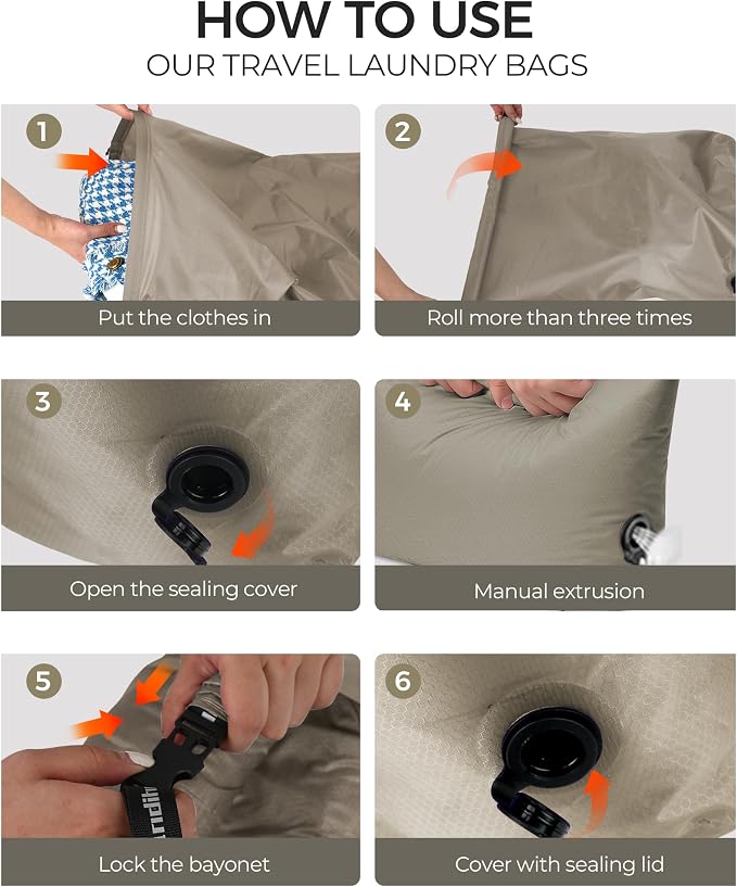 Travel Laundry Bag, Pump Free Vacuum Storage Bag Reusable Compression Dirty - Image 7