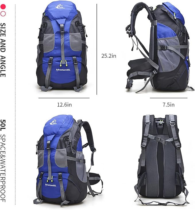 Bseash 50L Hiking Backpack, Water Resistant Lightweight Outdoor Sport Daypack - Image 2
