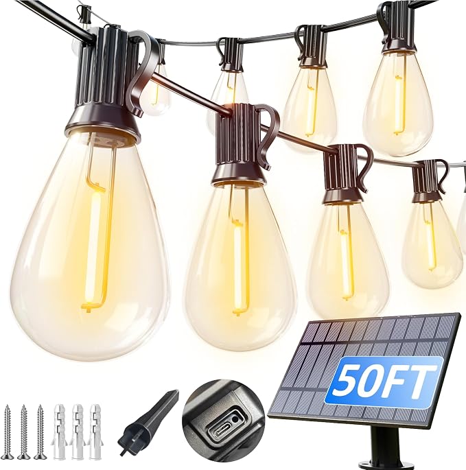 luckystyle 50FT Solar String Lights Outdoor Waterproof by luckystyle