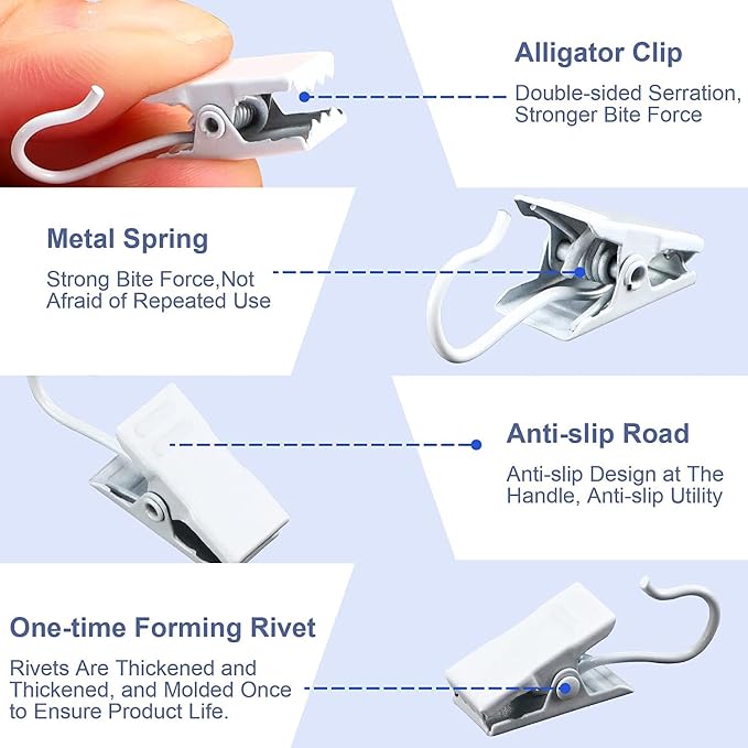 JANYUN 120 Pack White Clip Hook Set Curtain Clips - Image 3