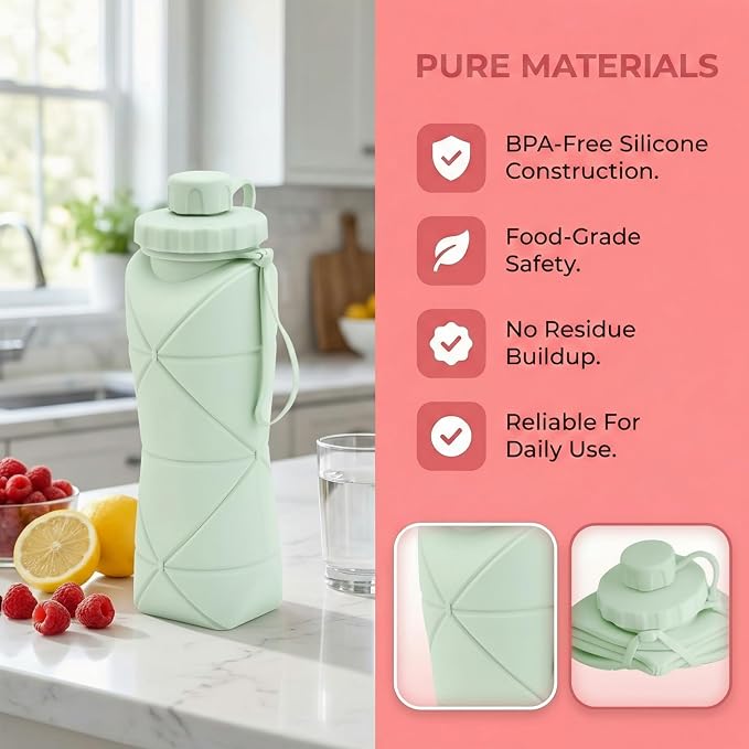 Collapsible Travel Water Bottle 20oz, Foldable Silicone Lightweight Reusable - Image 8