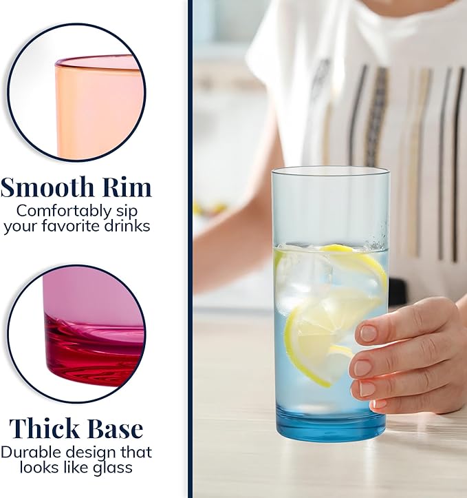 US Acrylic Classic Plastic Reusable Drinking Glasses 16oz Water Cups Assorted - Image 4