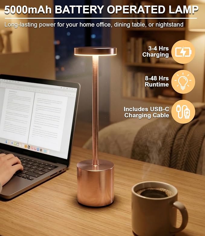Cordless Table Lamps Rechargeable Set of 2, Portable LED Desk Lamp, 5000mAh - Image 2