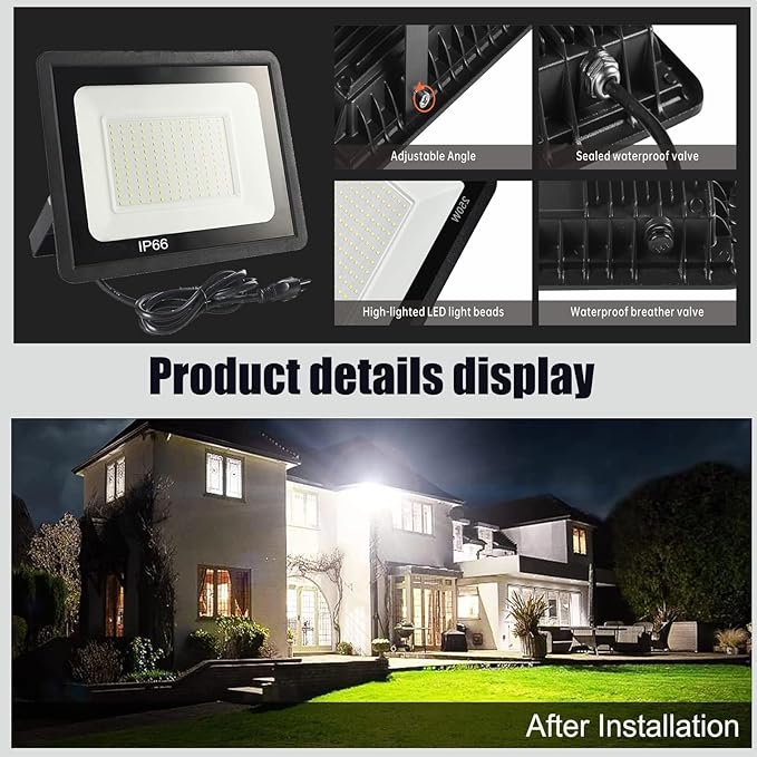 4Pack LED Flood Light Outdoor, 250W LED Work Light 26500lmwith 6FT US Plug - Image 6