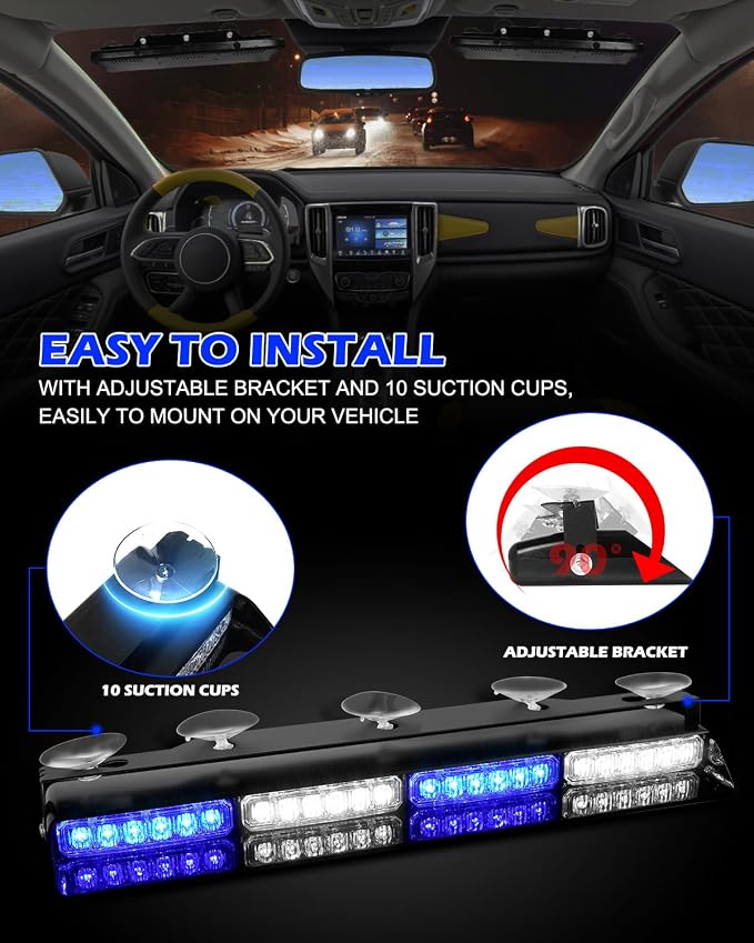 HLauto 604N Emergency Dash Strobe Lights: 2x16.8 inch Blue White Security Light - Image 6