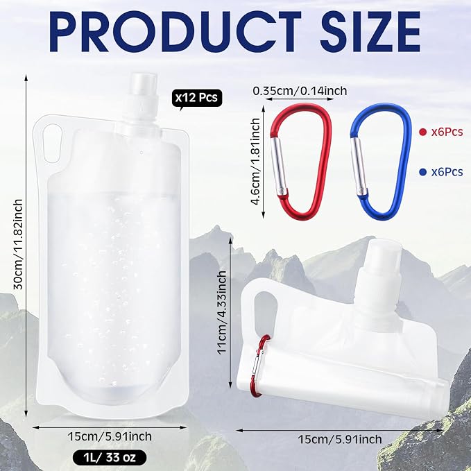 Maxdot 12 Pack 1L Collapsible Travel Water Bottles - Image 2