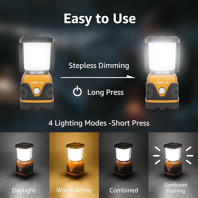 Lepro 1000LM Battery Powered LED Camping Lantern, Camping Essentials, - Image 3