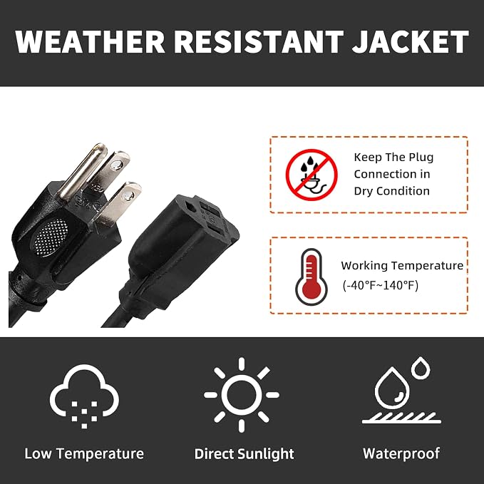 75FT Outdoor Extension Cord-16/3 SJTW Durable Black Extension Cable - Image 7