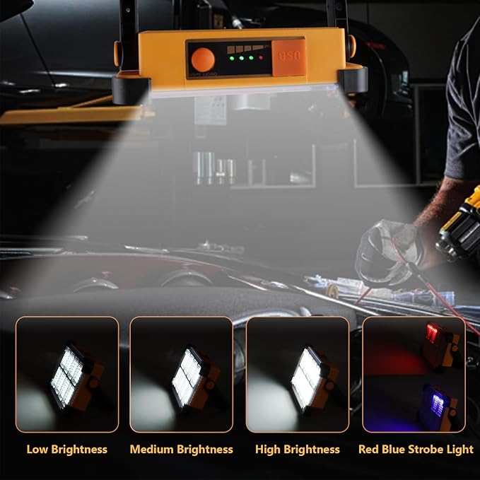 120W Solar Rechargeable Work Light, 144 LED 10000LM Portable Flood Light - Image 5