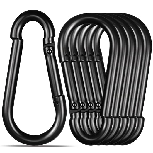 Black Carabiner, Heavy Duty Galvanized Steel Spring Snap Hook Carabiner Clips by High-PQ