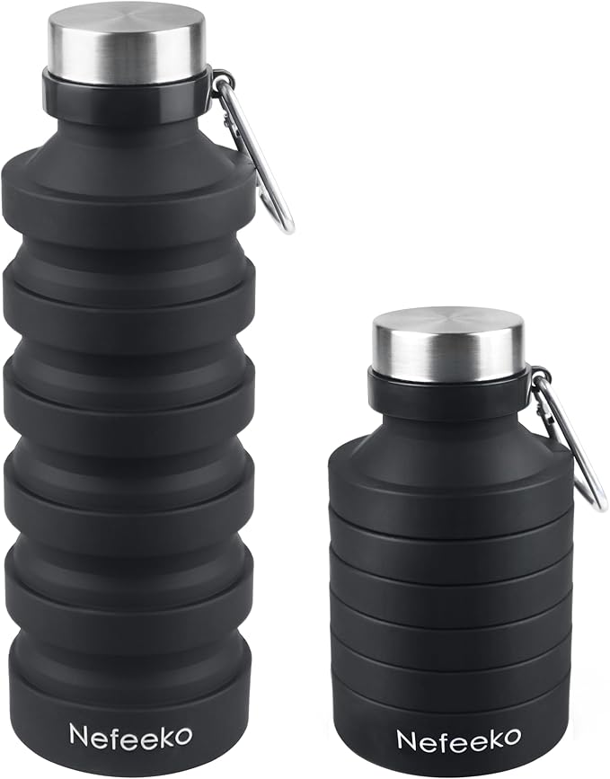 Nefeeko Collapsible Water Bottle, Reuseable BPA Free Silicone Foldable Water by Nefeeko
