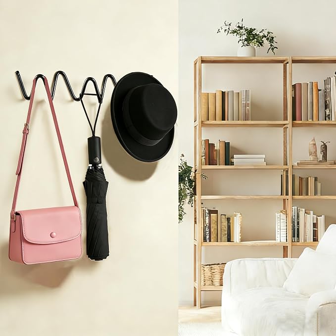 Black Wall Mounted Coat Rack, Decoration Wave Shaped Wall Hooks, Heavy-Duty - Image 2